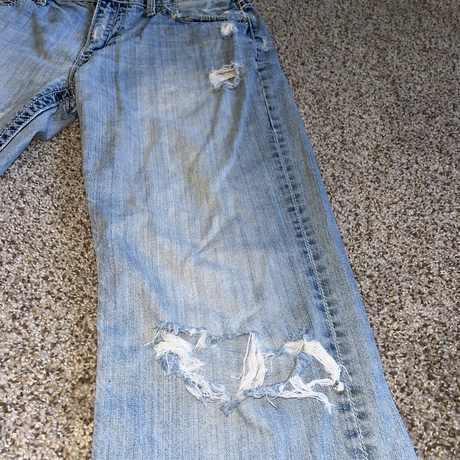 BKE Jeans Mens 33L Blue Tyler Straight Leg Destroyed Denim 33x33 - View 2