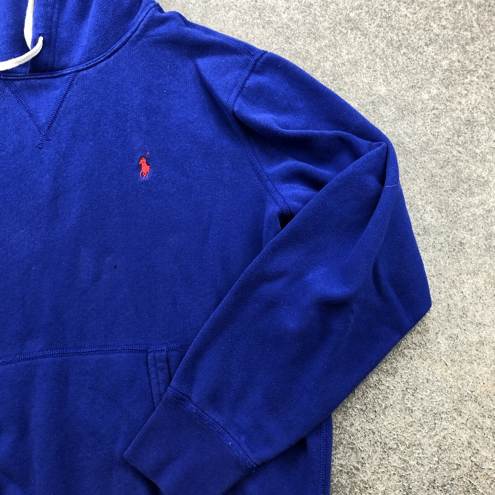 Ralph Lauren Felpa con Cappuccio Uomo Blu Medio Ricamato Rosso Pony Logo Maglia