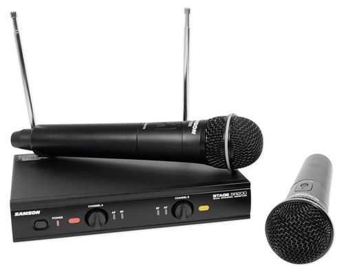 SAMSON Stage 200 Dual VHF Handheld Wireless Microphones+Headphones - D Band - Picture 2 of 11