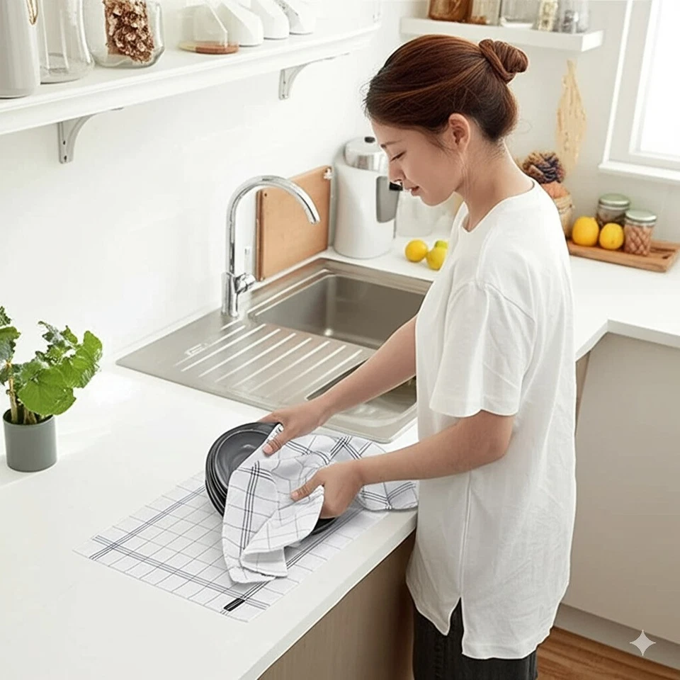 Geschirrtücher Küchentücher Trockentücher %100 Baumwolle 10er Pack Schwarz Blau - Bild 4 von 4