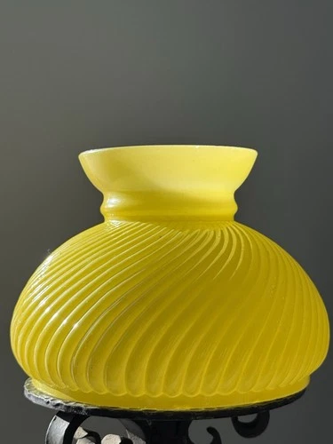 Vintage Swirl Ribbed Yellow Milk Glass Student Lamp Shade 7” Fitter