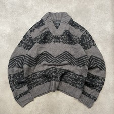 Axist Norwegian Jumper Mens Large Geometric Chunky Knit Vintage Sweater, Grey