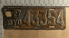 1927 Wyoming license plate 43354 WINDOWS INSTALLED 21751