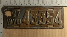 1927 Wyoming license plate 43354 WINDOWS INSTALLED 21751