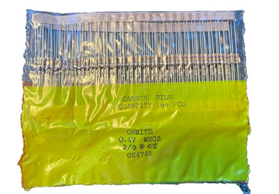 100 pcs of Ohmite 470K Ohm Carbon Film Resistor 1/4W 5% Axial NOS USA Fast Ship