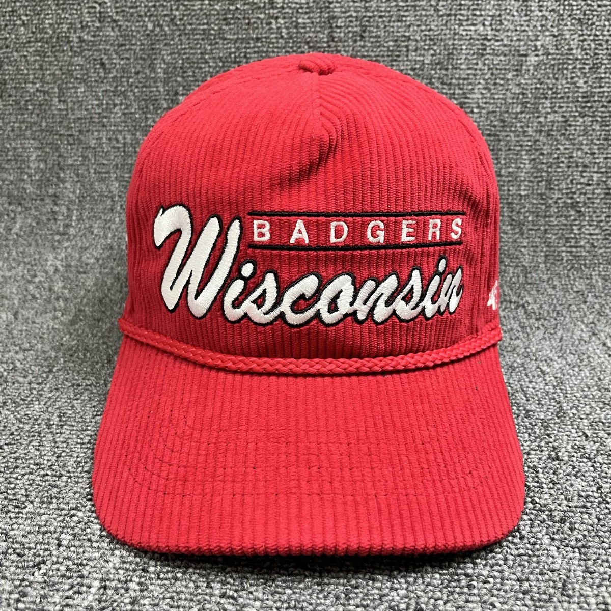 Wisconsin Badgers '47 Brand Hitch Corduroy Rope Snapback Hat Red Green Bottom