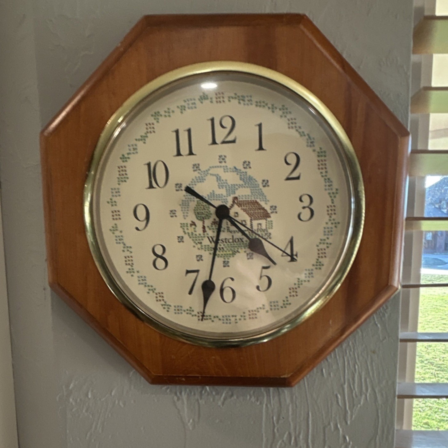 Westclox Octagon Wooden Wall Clock Quartz Battery Analog Arabic Numerals