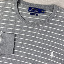 Polo Ralph Lauren Sweater Mens Large Gray Striped Pima Cotton Crew Neck Preppy