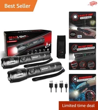 S1000 LED Tactical Flashlight - USB-C, Rechargeable, Water-Resistant - 2 Pack