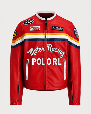 Lauren Ralph Racing Motorsport Red Leather Jacket Custom Size Men s Biker jacket