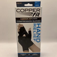 Copper Fit Unisex Hand Relief Compression Gloves Size S/M BLACK