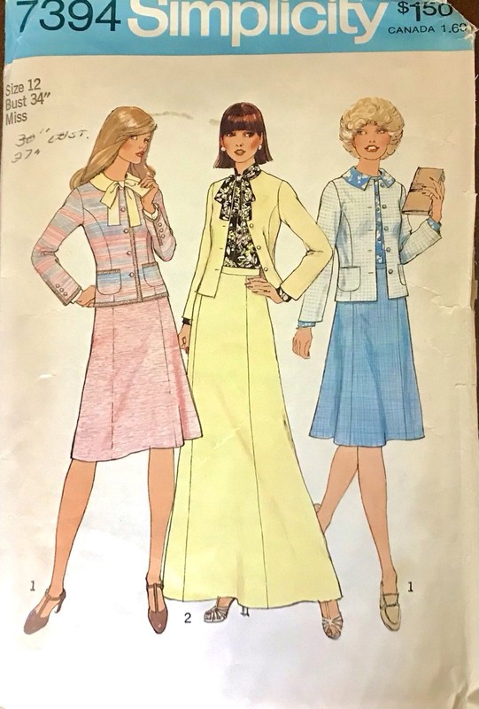 Vintage Simplicity Pattern #7394 Skirt, Jacket, Blouse Dated 1976 Bust 34