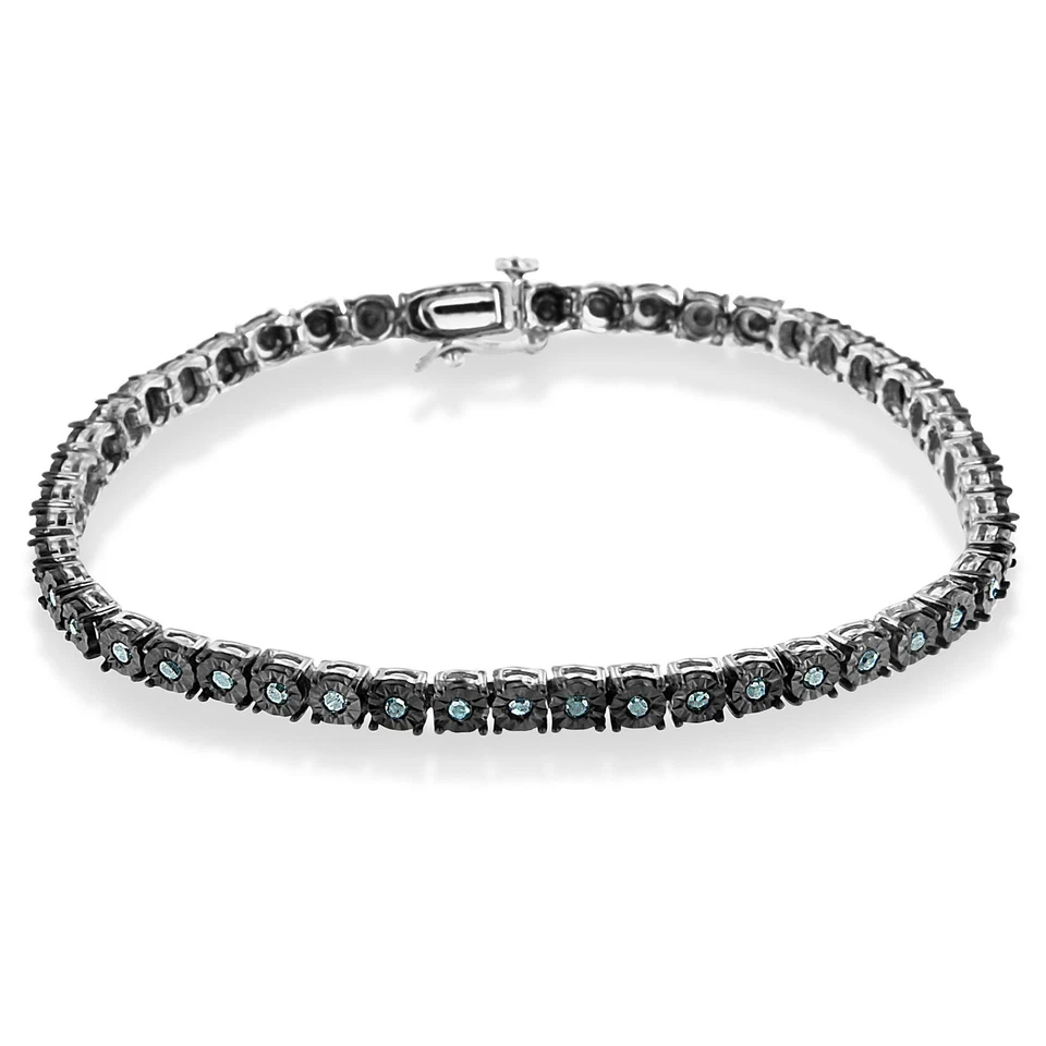 Brazalete de tenis milagroso con diamantes enchapados en rodio negro de 1 quilate de plata de ley Foto 2 de 4