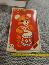 Vintage Teddy Bear Drummer Wind Up Toy YS Toys Japan Plush