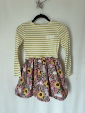 Mini Boden Girls Dress 9 10 Y Yellow Pink Sunflowers Bunny Print