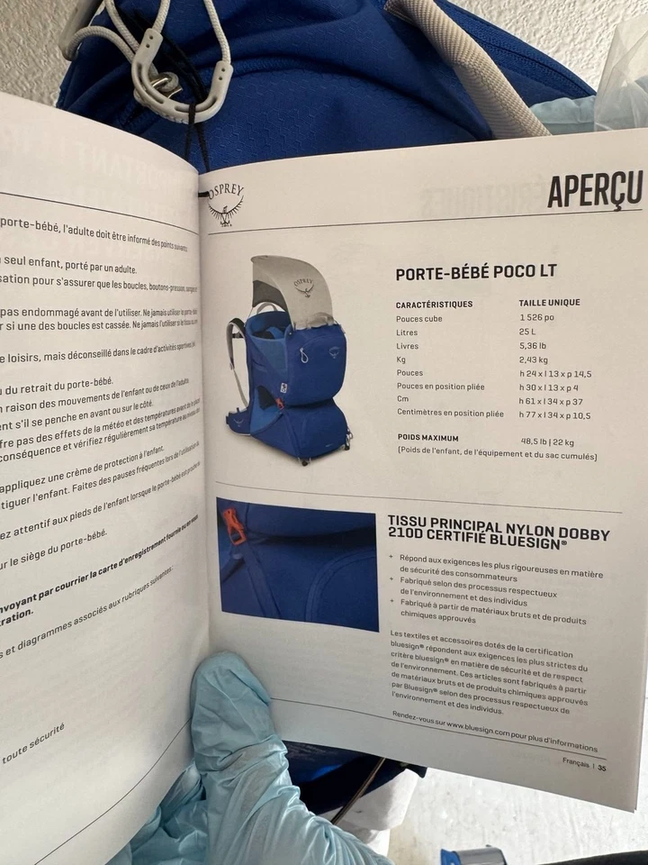 Osprey Poco LT Portabebés Azul Cielo O/S - Mochila de Senderismo para Bebé - Nueva Foto 4 de 4