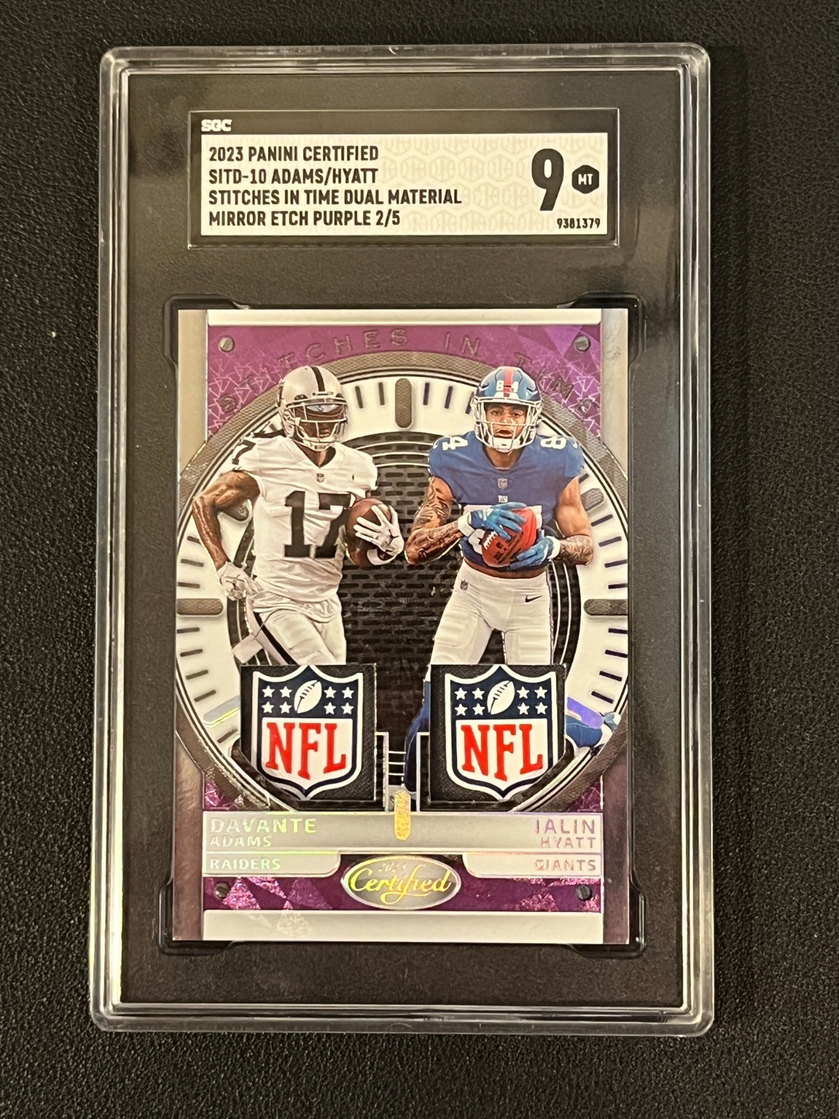 Davante Adams Jalin Hyatt 2023 Panini Certified Stitches In Time Relic /5 SGC 9 