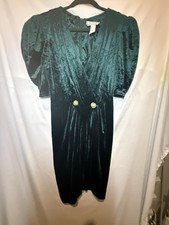 Vintage 80s 90s Emerald Green Velvet Padded Short Sleeve Mini Evening Dress