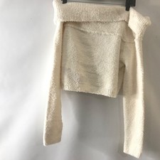 Fashion Nova Off-the-Shoulder Sweater in White and Pink, L