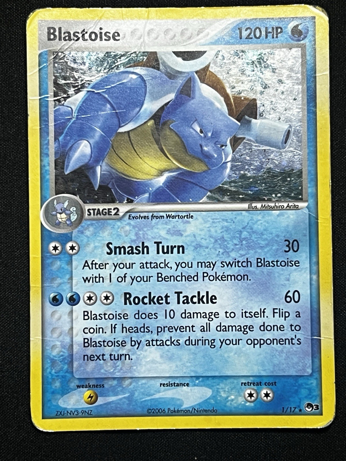Blastoise 1/17 POP Series 3 Holo Rare Swirl Pokémon Card HP Heavy Played