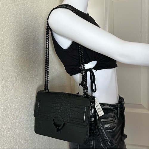 Aldo Dirasen Black Chain Faux Leather Croc Embossed Shoulder Crossbody bag - Picture 4 of 12