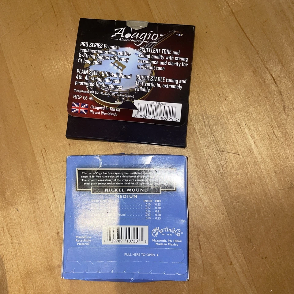 Banjo Strings x 2, Martin Vega Banjo & Adagio, Medium, Nickel Wound, 5 String - Image 2 of 4