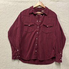 Vtg Levis Shirt Mens XL Burgundy Red Cotton Pearl Snap Western Cowboy Ranch Wear