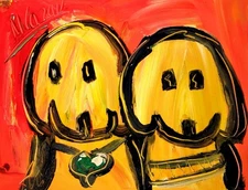 TWO DOGS   Modern Abstract   Original Oil Painting  IMPRESSIONIST DR3RD23