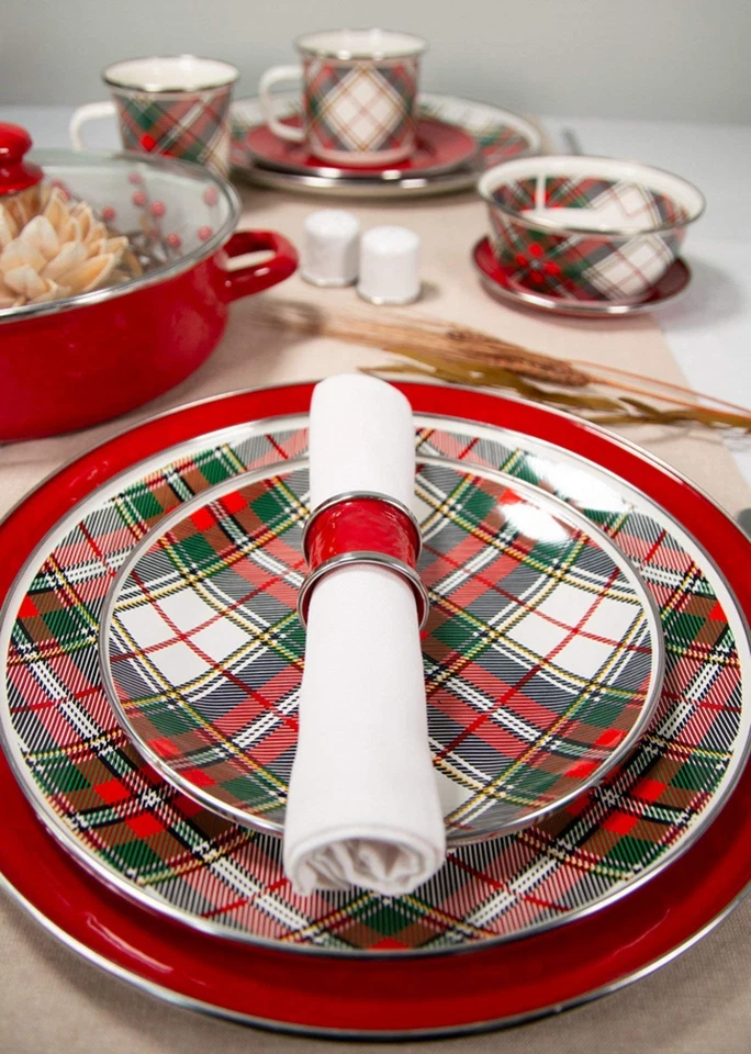 Platos de cena esmaltados, 10,5 pulgadas, Highland Plaid, juego de 4 Foto 3 de 4