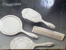 Vintage 3-Piece Silver Plated Dresser Vanity Set W/ Mirror, Brush, Comb NIB