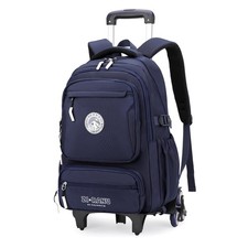 Dark Blue 6 Wheels Boys Rolling Backpack School Teen Kids Wheeled Luggage