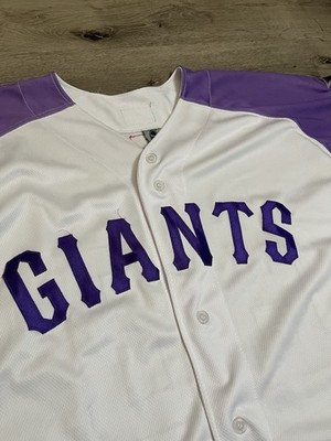 MAYA 48 ベースボールシャツ ホワイト パープル San Jose Giants MILB Cancer Awareness Day Jersey #BB Bat Boy Sz 48