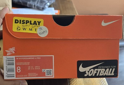 New Womens US 8/ EUR 39 Nike Hyperdiamond 4 Pro Black And White