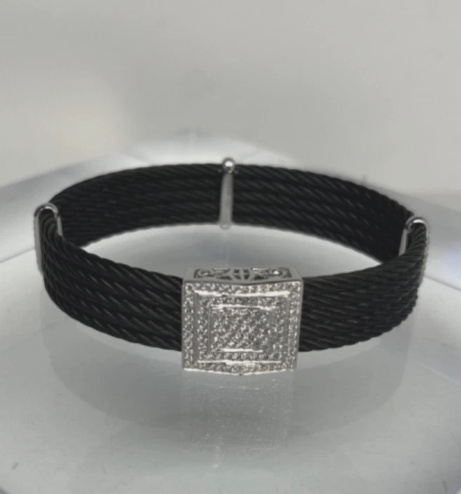 ALOR2, 5-Row Black Cable Bracelet w .90CT F Color Diamonds 18K WG, Fits to 6.75" - Image 2 of 4