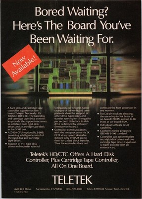 Teletek 1984 Original Print Ad HD/CTC Hard Disk Cartridge Tape Controller