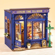 Rolife DIY Miniature House Leisure Time Tea Room Wooden Building Kits Child Gift