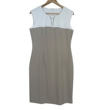 Calvin Klein Beige/White Sleeveless Classic Career Dress, Office Timeless 10