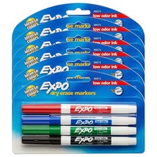 EXPO Low Odor Dry Erase Markers, Fine Tip, Assorted Colors, 6 Packs of 4 24...