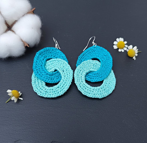 Blue Crochet Spiral Swirl Dangle/Drop Hook Earrings Bohemian Women No Stone