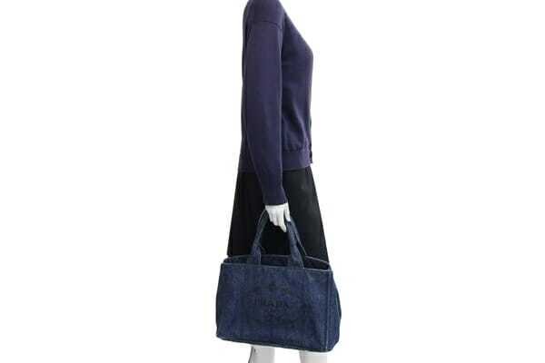 Prada Tote Bag Canapa B1877B Blue Denim Used Handbag Logo Bag Ladies from japan thumbnail 9