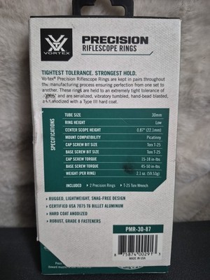 Vortex Precision PMR-30-87 Matched Scope Rings for Picatinny Rails