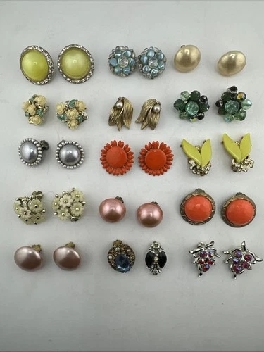 Vintage Lot Costume Jewelry Rhinestone Mix Clip On Earrings 14 Pair 2 Single