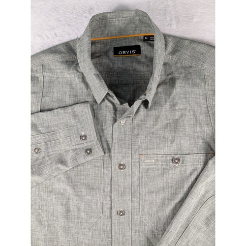 ORVIS Mens Button Up Shirt Long Sleeve Casual Green Travel Medium M