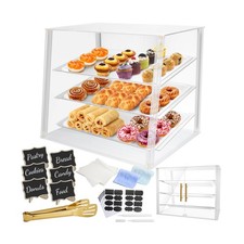3 Tray Acrylic Bakery Display Case Countertop with Magnetic Rear Doors Access...