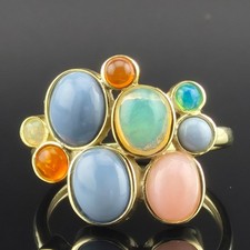 925 Silber Ring vergoldet mit Multi Opal Edelsteine Große 66 (21,0 mm Ø)