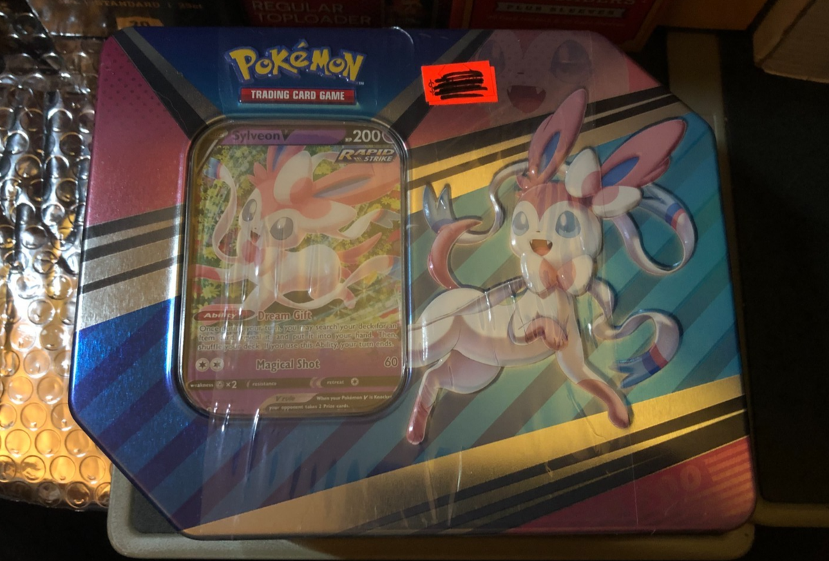 Pokemon V Heroes Sealed Tin 2022 SYLVEON New 5 Booster Packs +