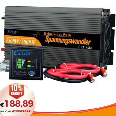 EDECOA 2500W Reiner Sinus Wechselrichter Spannungswandler DC 12V AC 230V USB 3.0