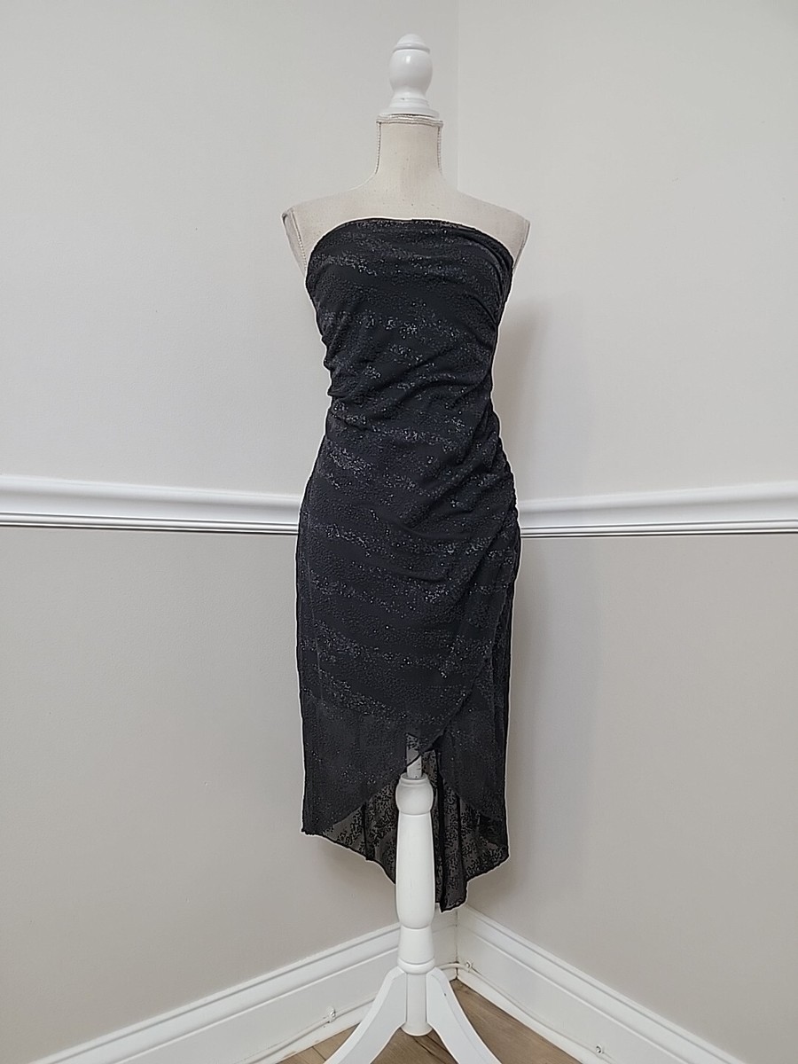 blue fine lace midi dress Blue Draped Lace Midi Dress L