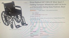 Drive Medical SSP118FA-SF Silver Sport 1 Folding Transport Wheelchair