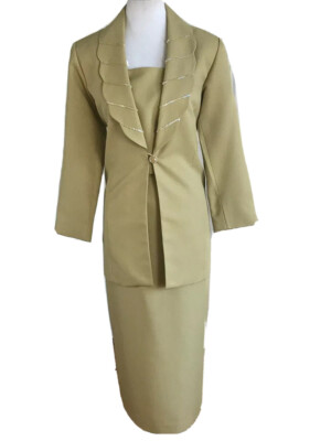 HARMONY Women 2PC Beaded Light Green Polyester Skirt Suit Size 10